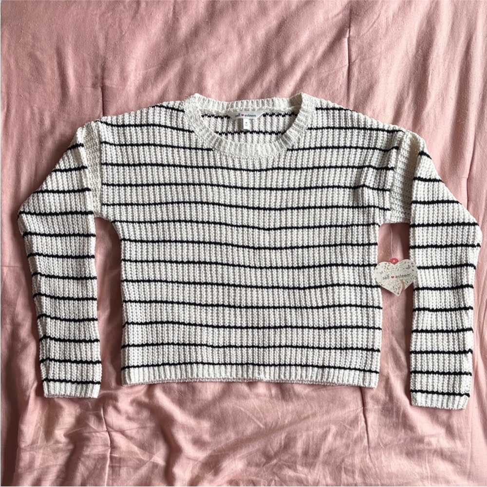 NWT! Self Esteem Sweater White with Black Stripes Women Medium